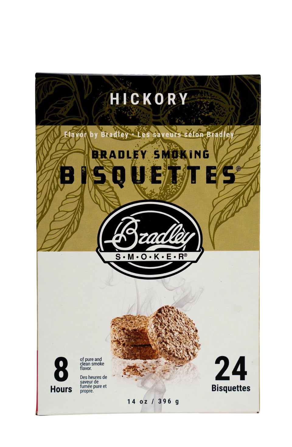 Bradley Smoker Hickory bisquettes pack delivering clean, flavorful smoke for pork, poultry, and cheese.