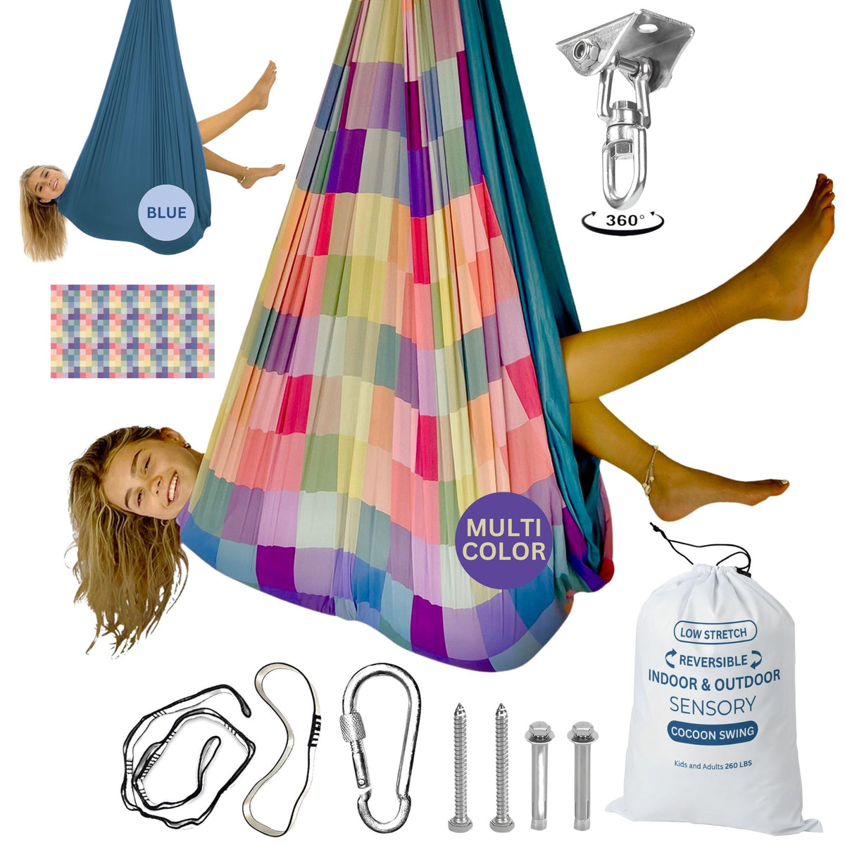 Bradoro sensory swing outdoor use demonstrates a calming setup on a deck.