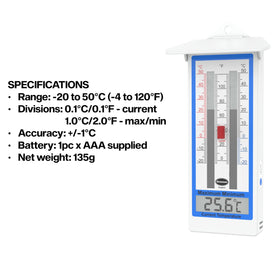 Brannan Digital Greenhouse Thermometer battery included for immediate use.