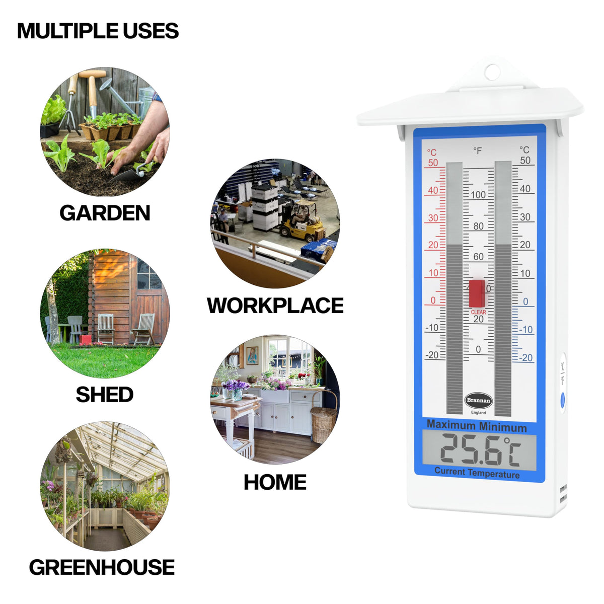 Brannan Digital Greenhouse Thermometer indoor outdoor use suits homes and greenhouses.