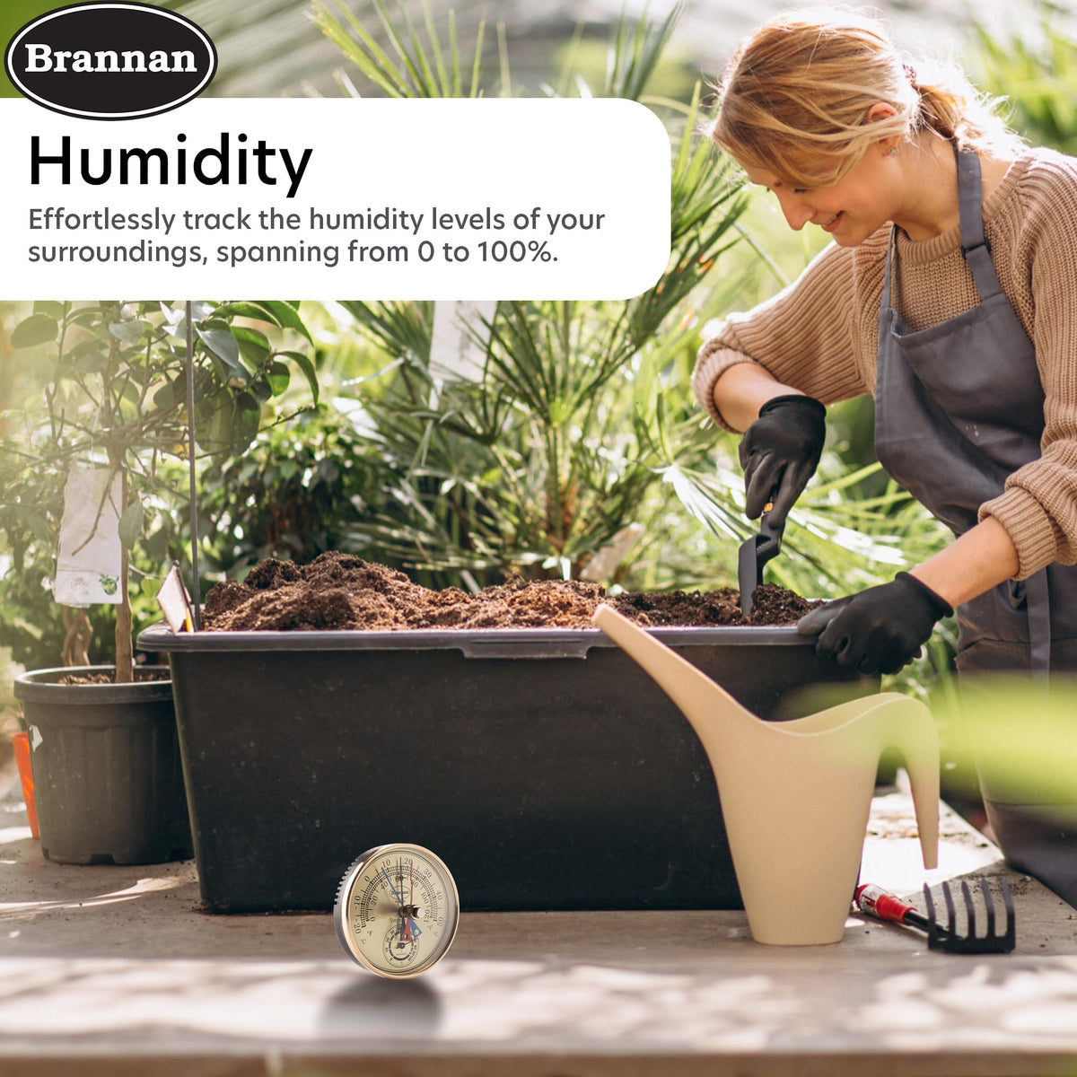 Brannan indoor-use thermometer demonstrates compact, wall-mounted design for home environments.