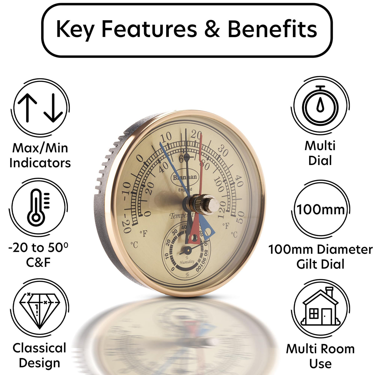Brannan wall-mount thermometer-hygrometer installation image demonstrates simple setup for home or greenhouse use.