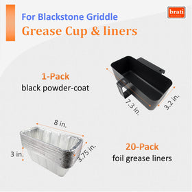 Grease drip cup sized 7x4x3 inches designed for easy fit.
