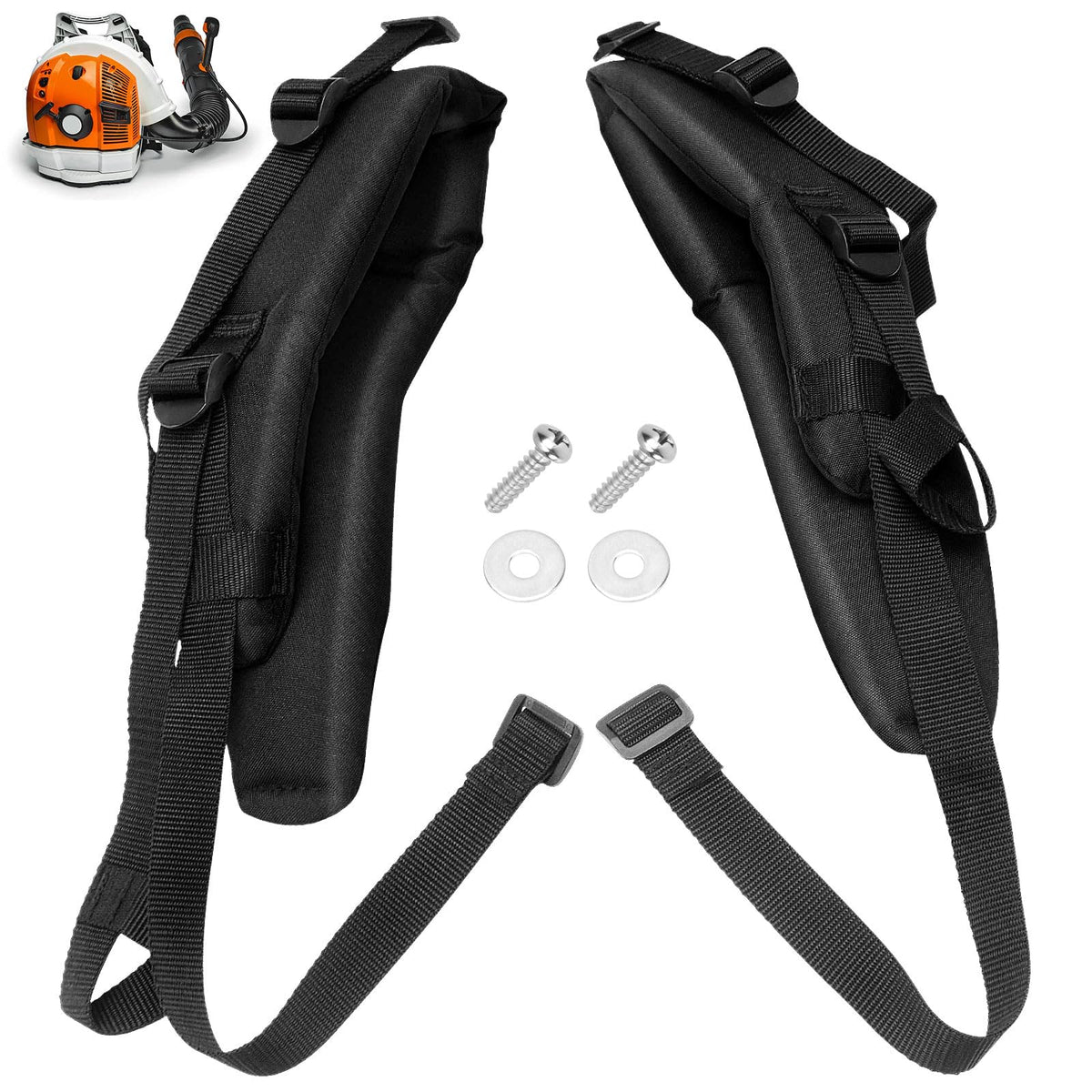 Braveboy blower harness left strap showing secure fit and balance for BR models