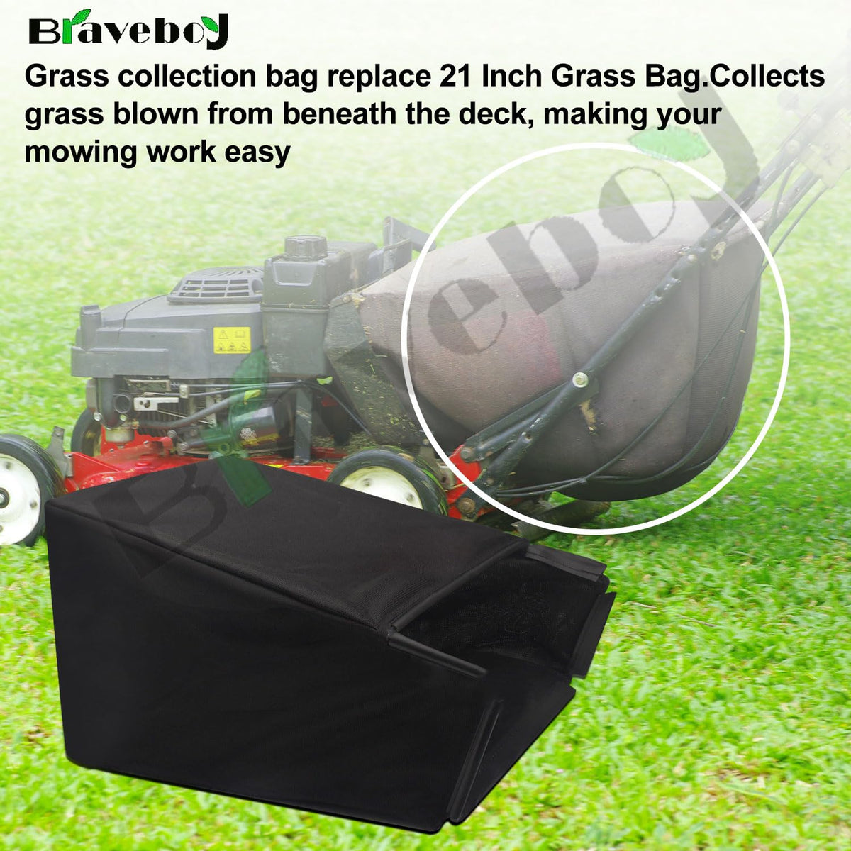 Braveboy grass bag side view shows compact design for easy storage.