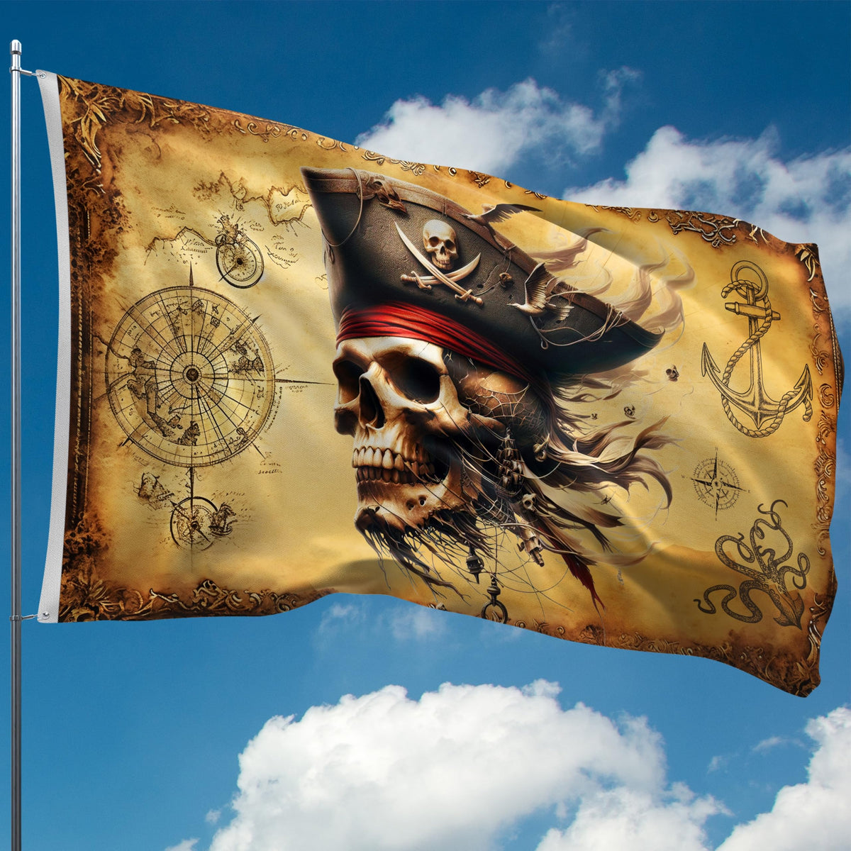 BRAVITA pirate flag size 5x3 ft with hardware displayed
