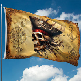 BRAVITA pirate flag size 5x3 ft with hardware displayed
