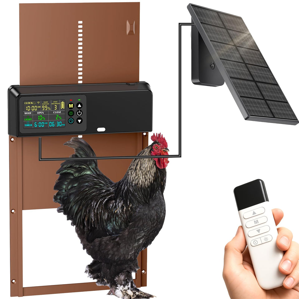 BREDASINX automatic coop door with solar panel for reliable power in cloudy weather