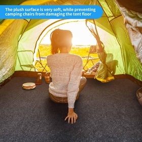 Outdoor setup showing BREENHILL carpet used as a protective liner outside the tent.