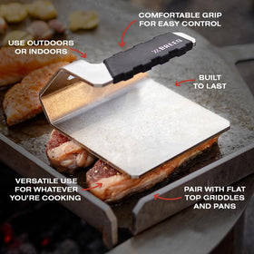 Breeo Griddle Press stainless steel body shows rugged durability.