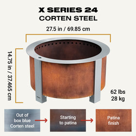 Breeo X Series 24 smokeless fire pit close-up of the fire bowl for efficient heat.