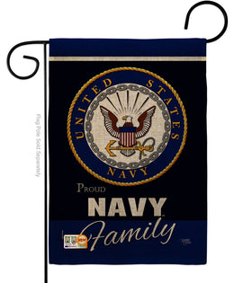 Breeze Decor Navy Proudly Family garden flag, double-sided readability for outdoor display.