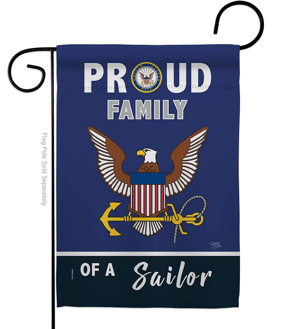 Breeze Decor Proud Family Sailor garden flag front view with double-sided readability for yard display.