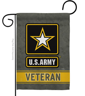 Breeze Decor US Army veteran garden flag on a sleeve, readable from both sides for yard displays.