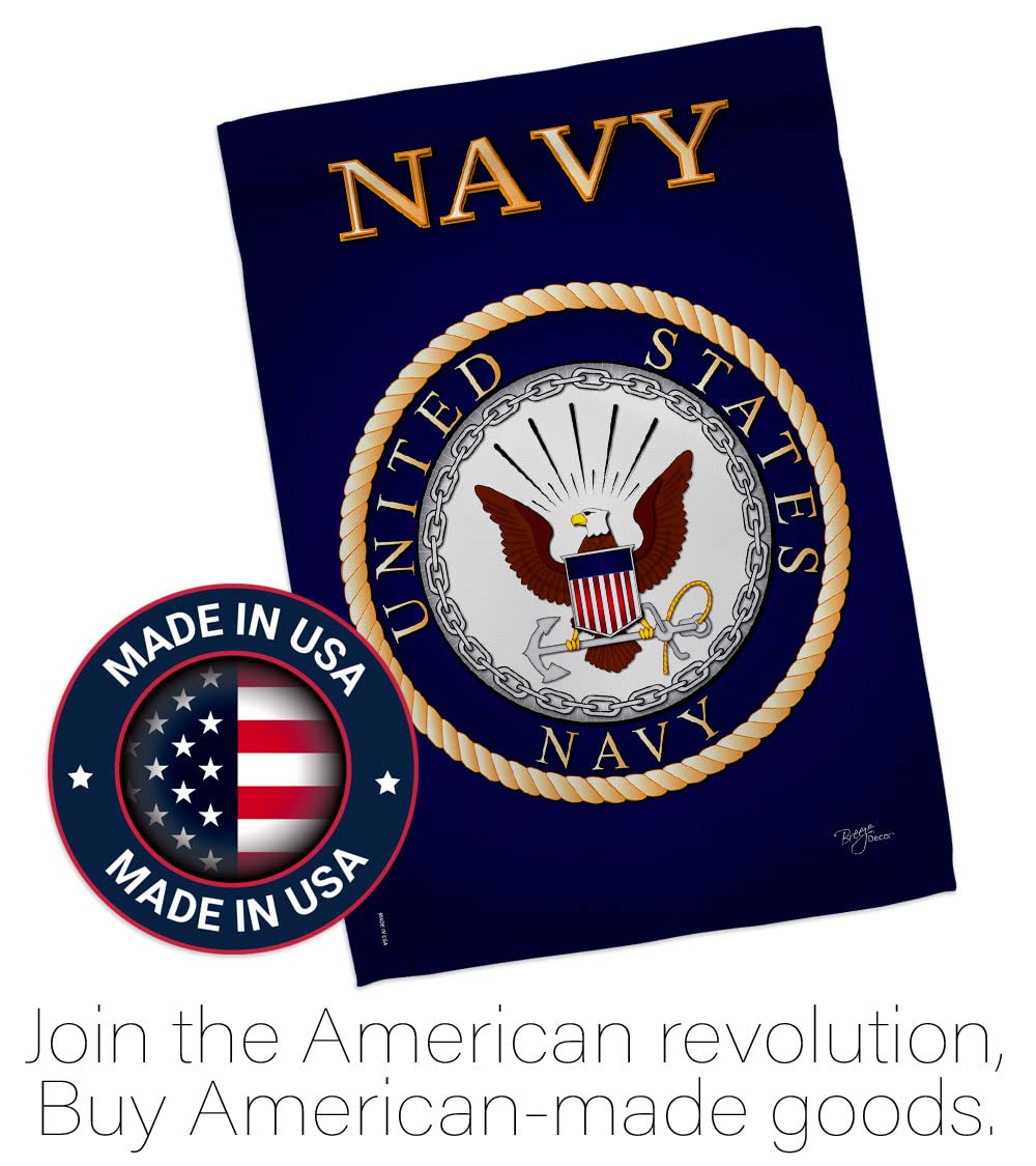 Breeze Decor US Navy garden flag hanging on a pole for porch