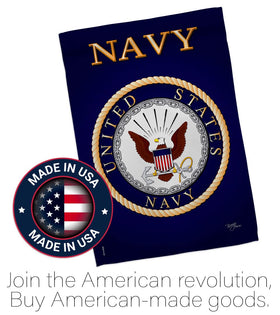 Breeze Decor US Navy garden flag hanging on a pole for porch