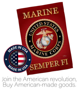 Breeze Decor USMC flag garden banner enhances curb appeal in outdoor spaces.