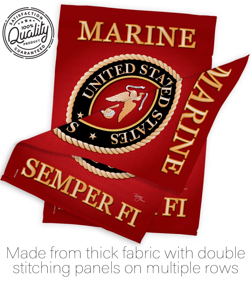 Breeze Decor USMC flag measures 13x18.5 inches for garden use.