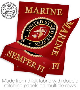 Breeze Decor USMC flag measures 13x18.5 inches for garden use.