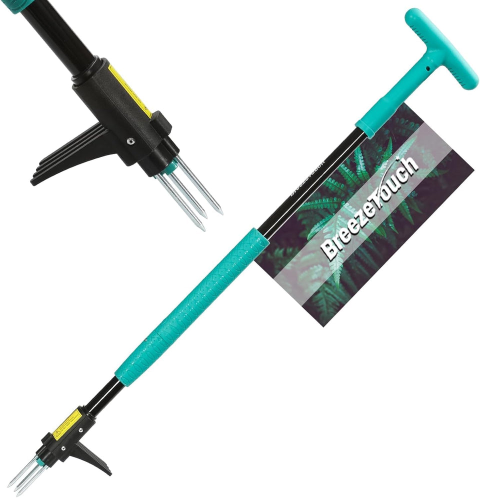 Breeze Touch 39-weed-puller with 3-claw head for deep root removal in lawns.