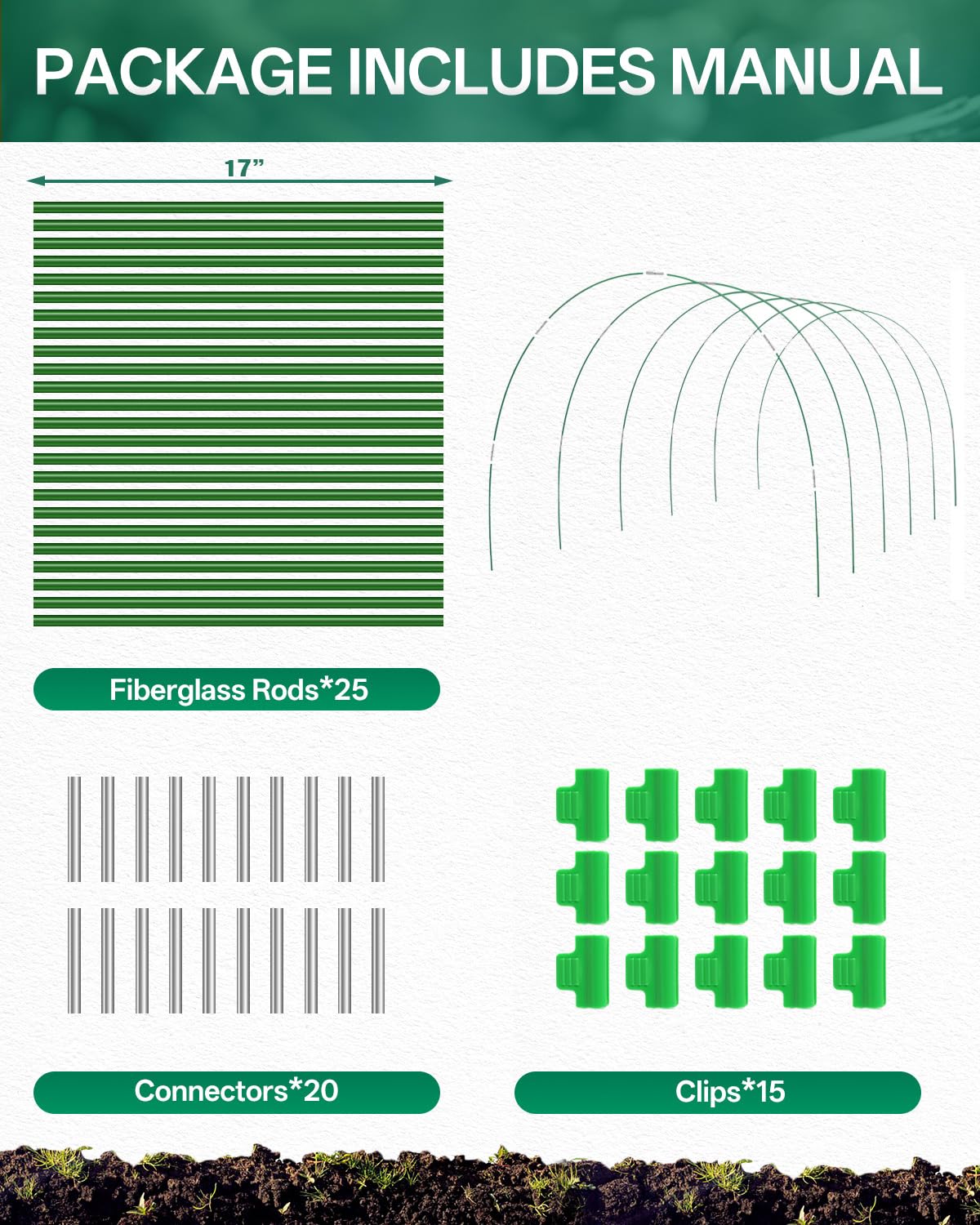 Breeze Touch arched frame provides sturdy support for row covers and frost blankets.