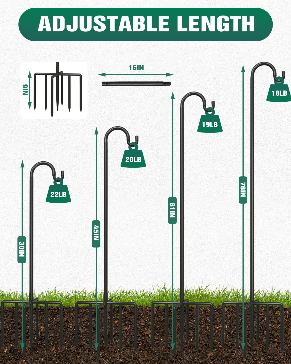 Breeze Touch adjustable height supports hanging lanterns, feeders, and baskets.