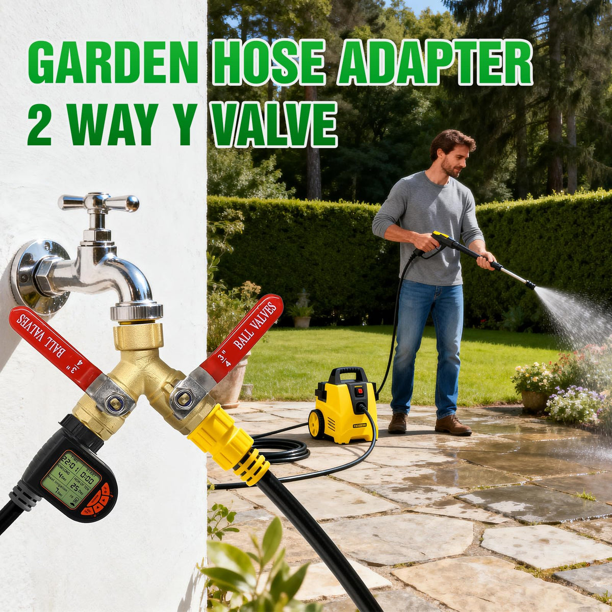 Outdoor faucet adapter from Breeze Touch fits standard 3/4 inch hoses