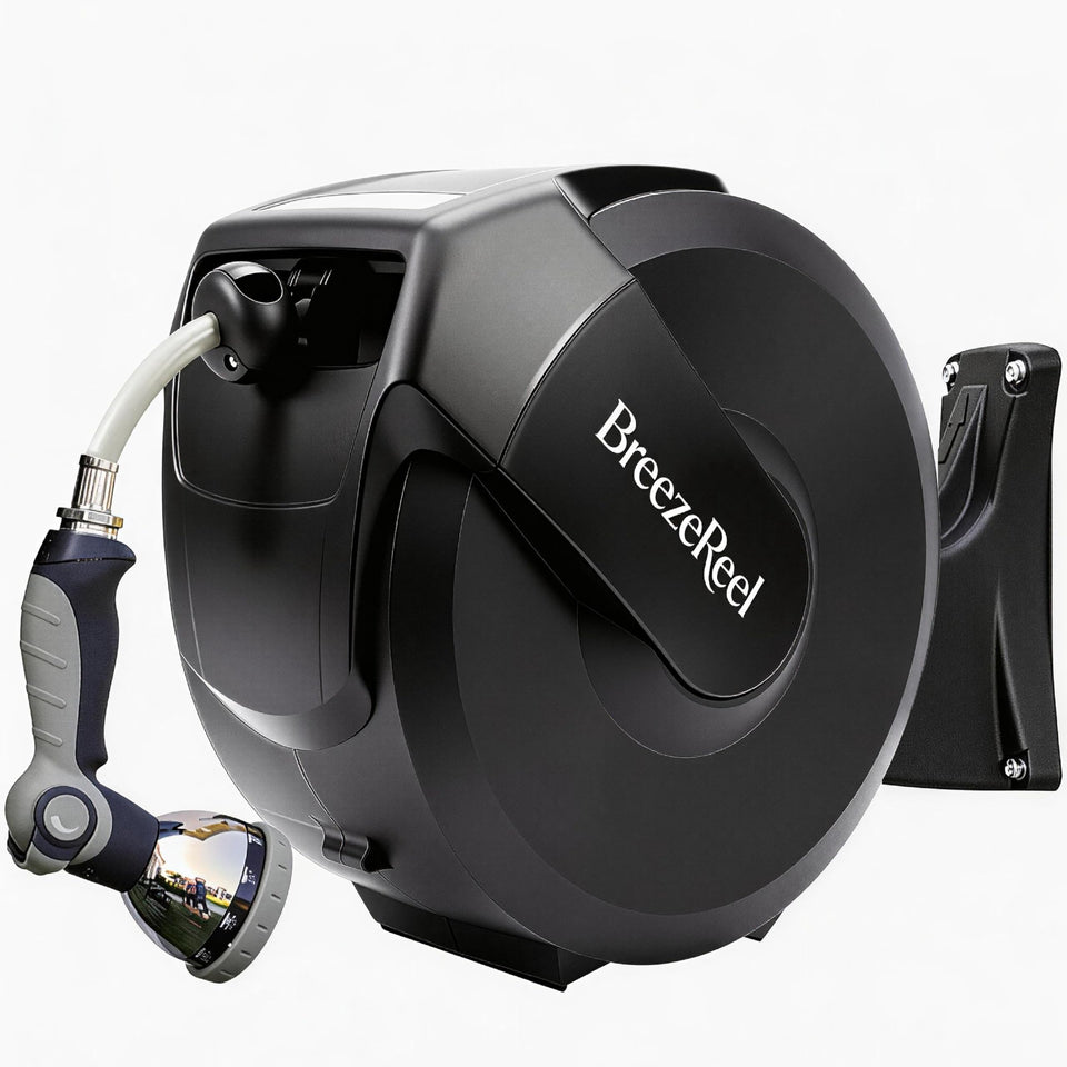 BreezeReel retractable hose with length lock enables flexible garden watering
