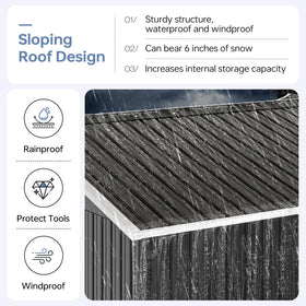 Breezestival shed roof-sloped view shows rain runoff design and interior space.