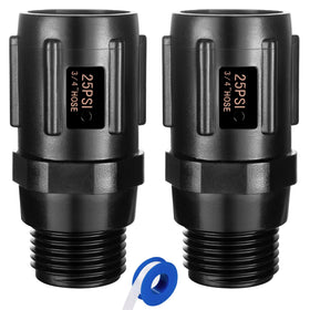 Breezliy 2-pack regulator close-up showing 25 PSI preset for drip irrigation
