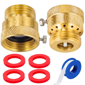 Breezliy brass vacuum breaker 2-pack installed on a garden spigot for anti-siphon protection.