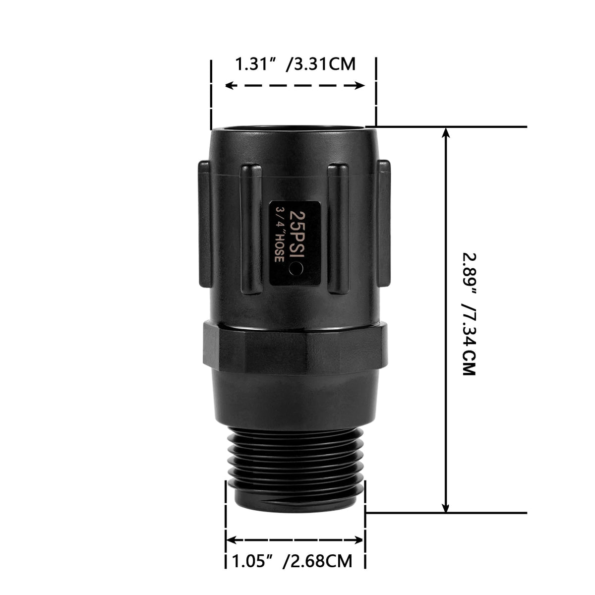 Breezliy regulator connected to hose showing 3-4FHT to 3-4MHT threads