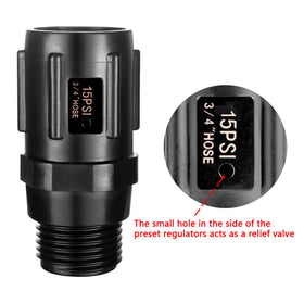 Breezliy three-quarter-inch FHT to MHT regulator demonstrates standard fittings for drip systems.