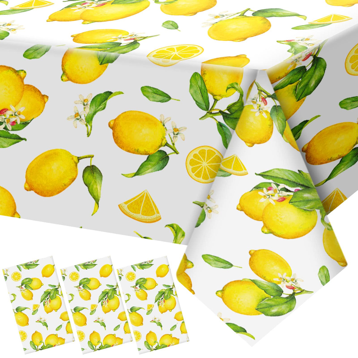 Breling lemon tablecloth 3pc set covers an 8-foot table against spills.