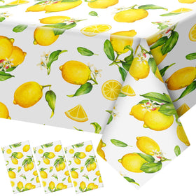 Breling lemon tablecloth 3pc set covers an 8-foot table against spills.