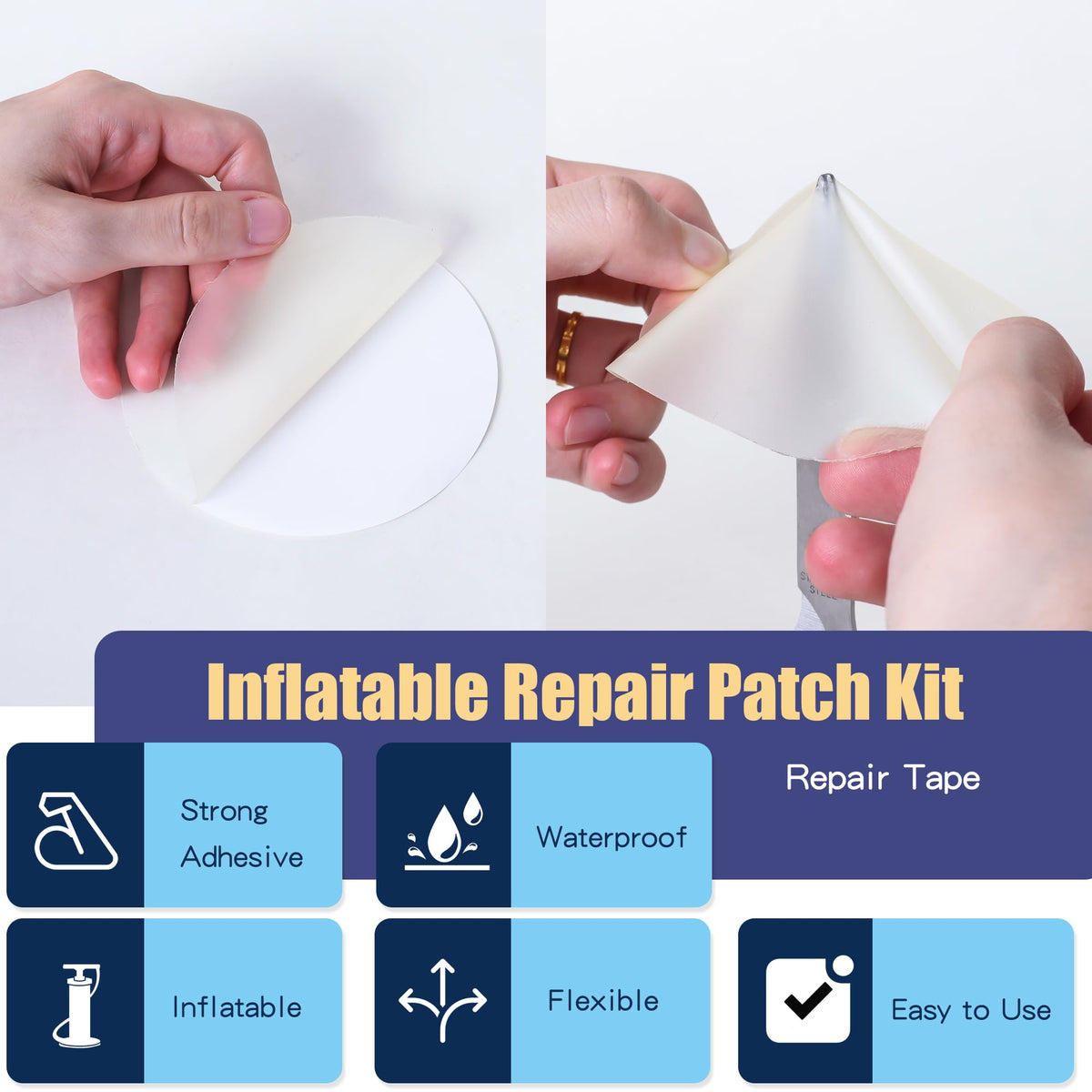 Close-up of Breliter TPU material highlights flexible repair tape.