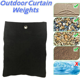 Bresanon curtain weight bag in use outdoors stabilizing patio drapes against breeze.