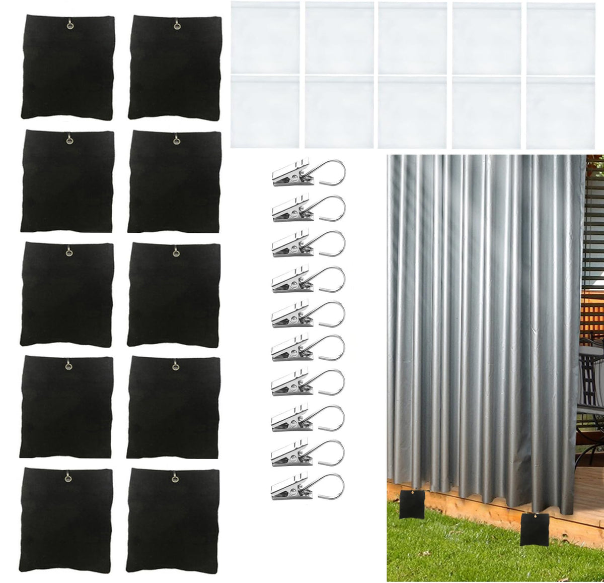 Bresanon outdoor curtain weight bag 10-pack securing drapes against wind.