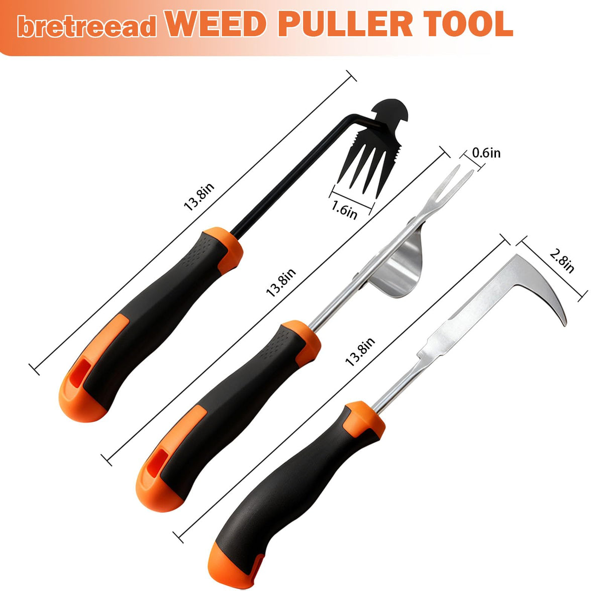 bretreead four-teeth weed extractor for digging and soil loosening with control