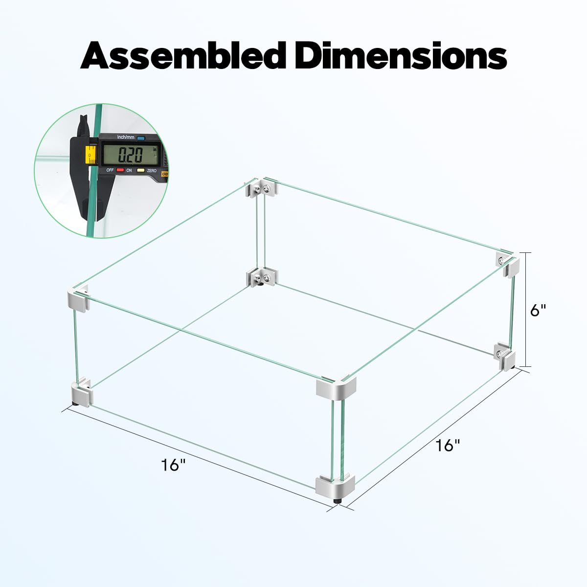 Thick tempered glass wind guard with polished edges for durability.