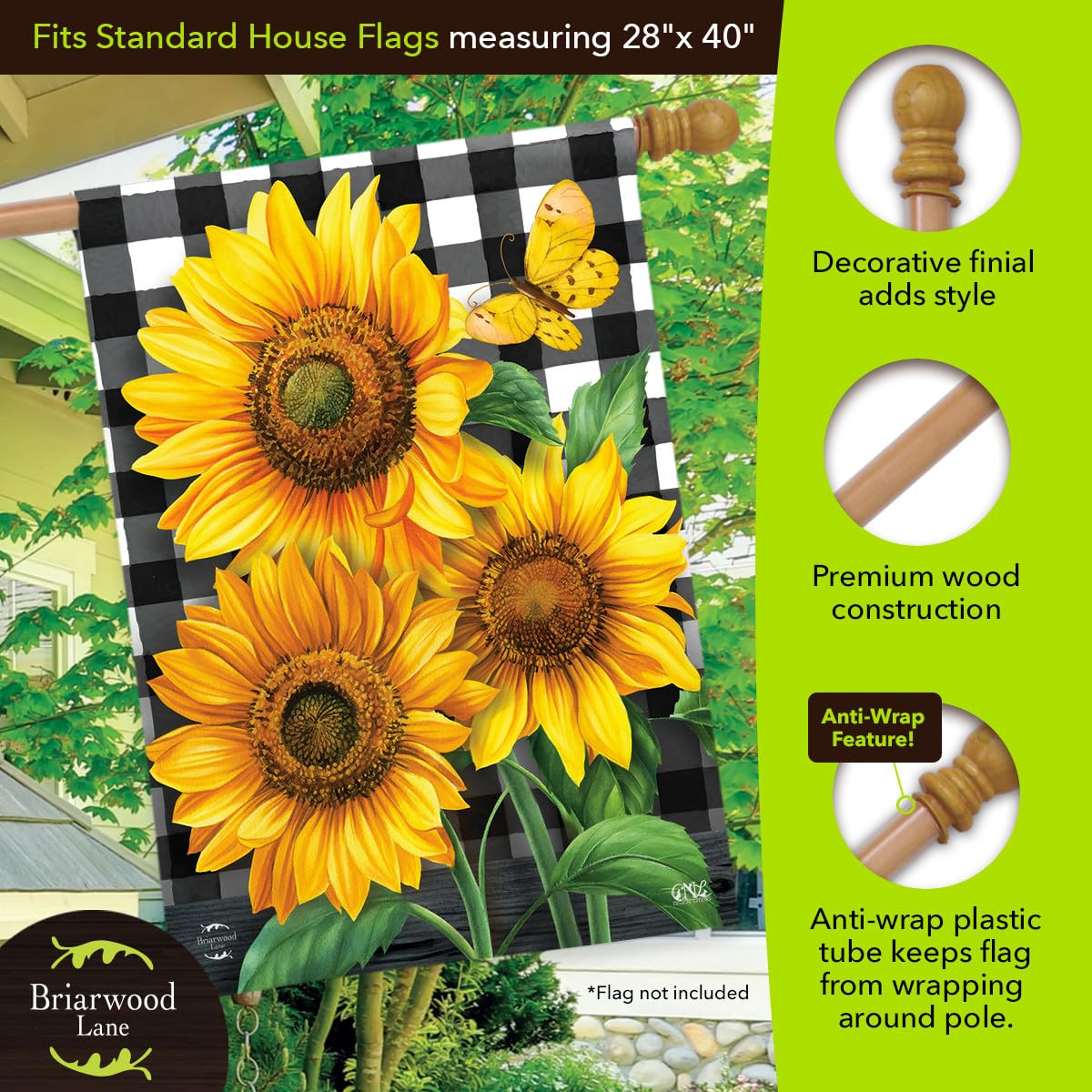 Briarwood Lane anti-wrap tube and clip keeps flags secure outdoors.