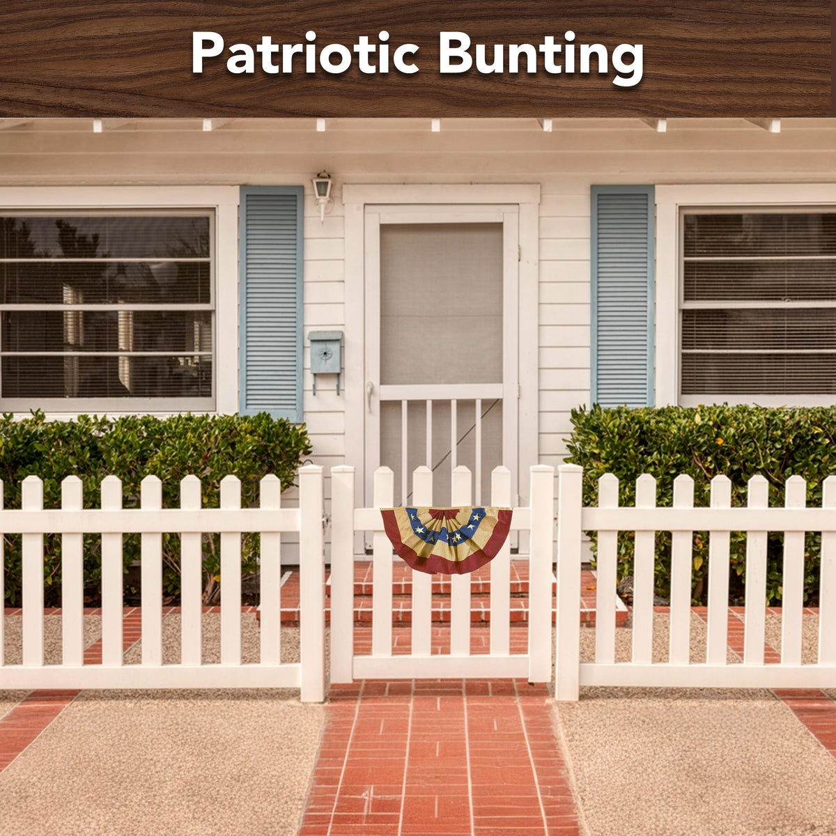 Briarwood Lane Burlap Patriotic Bunting made from all-weather polyester for year-round exterior decor