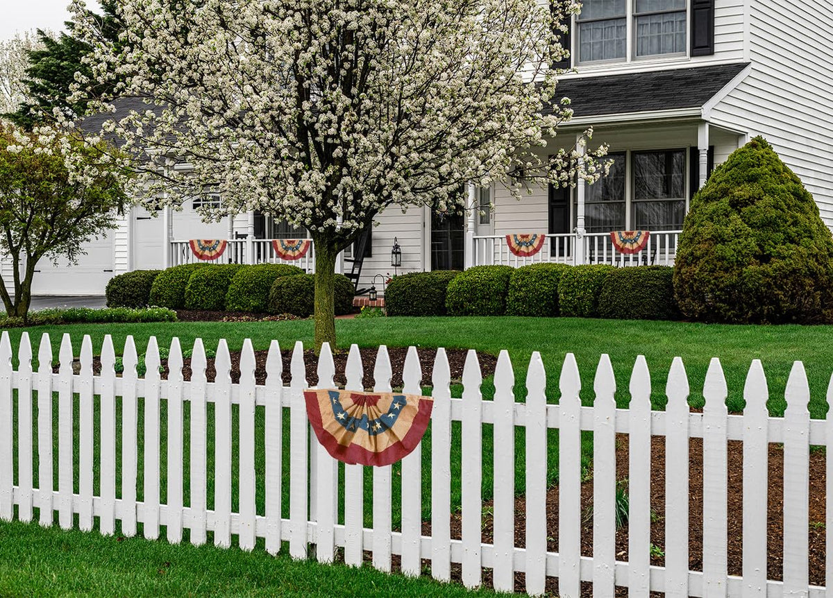 Briarwood Lane Burlap Patriotic Bunting featuring brass grommets for easy porch hanging