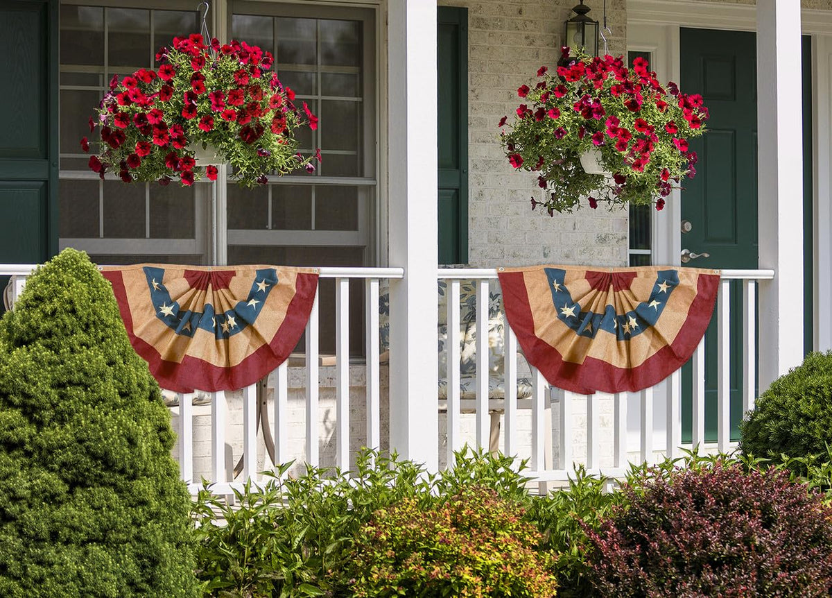 Briarwood Lane Burlap Patriotic Bunting with raised embroidered stars for festive outdoor display