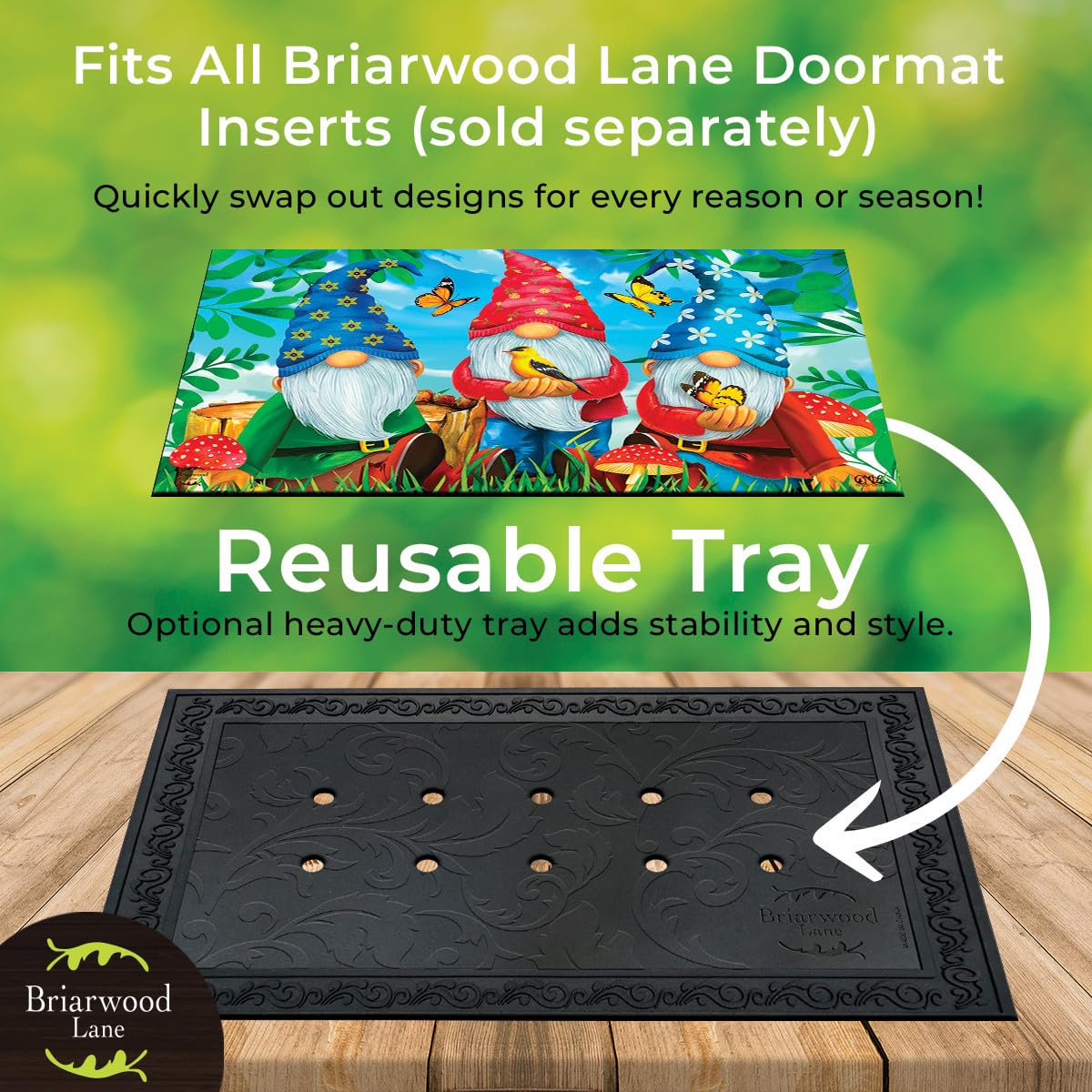 Briarwood Lane floral-design tray shown with mat insert for a secure, tidy entry