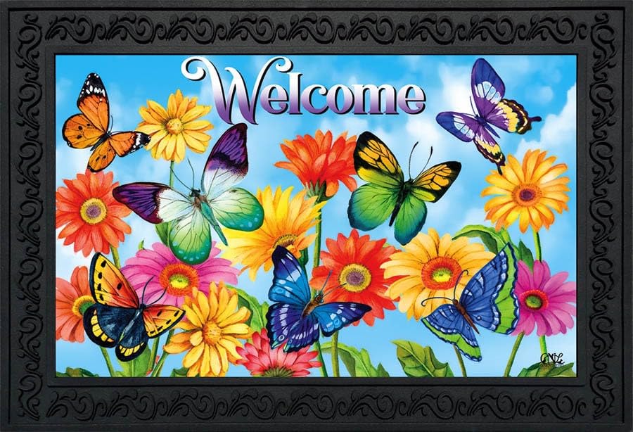 Briarwood Lane Fluttering Butterflies doormat — vibrant indoor/outdoor entryway color.