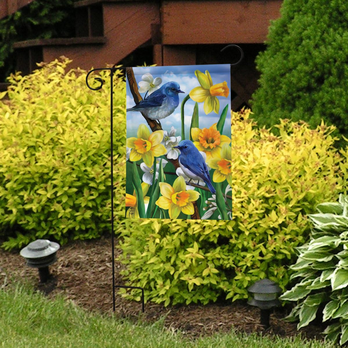 Briarwood Lane outdoor flag with original artwork adds color to exterior.