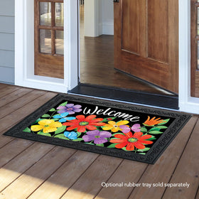 Close-up of Briarwood Lane Whimsy Flowers print on doormat for crisp, long-lasting detail.