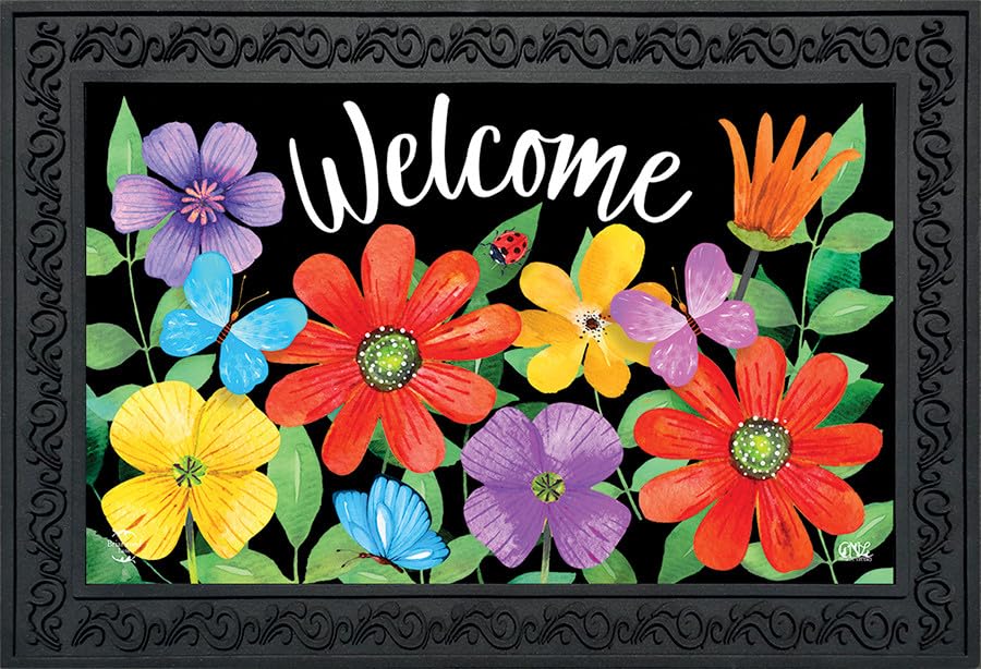 Briarwood Lane Whimsy Flowers doormat greets guests with vibrant spring color at the entry.