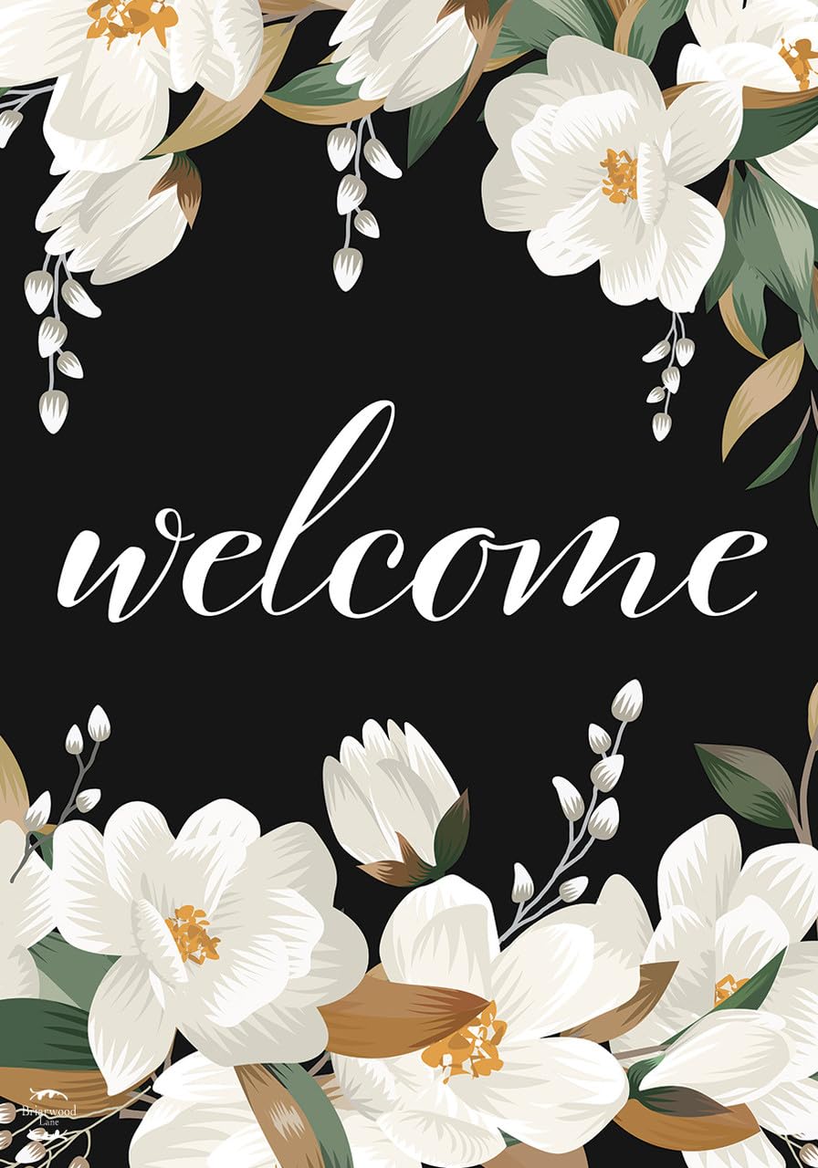 Briarwood Lane white magnolias flag front view with fade-resistant outdoor print.